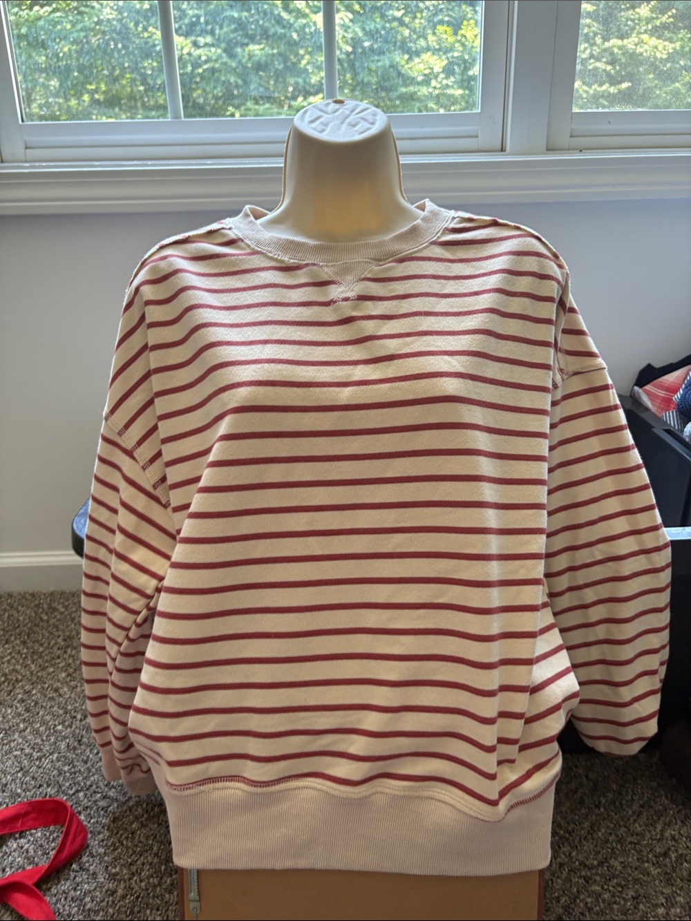 Everyday Striped Crewneck Sweatshirt - Cream & Red